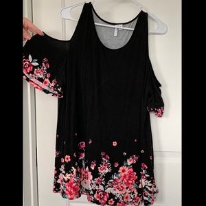 Elle Black Floral Cold Shoulder Top